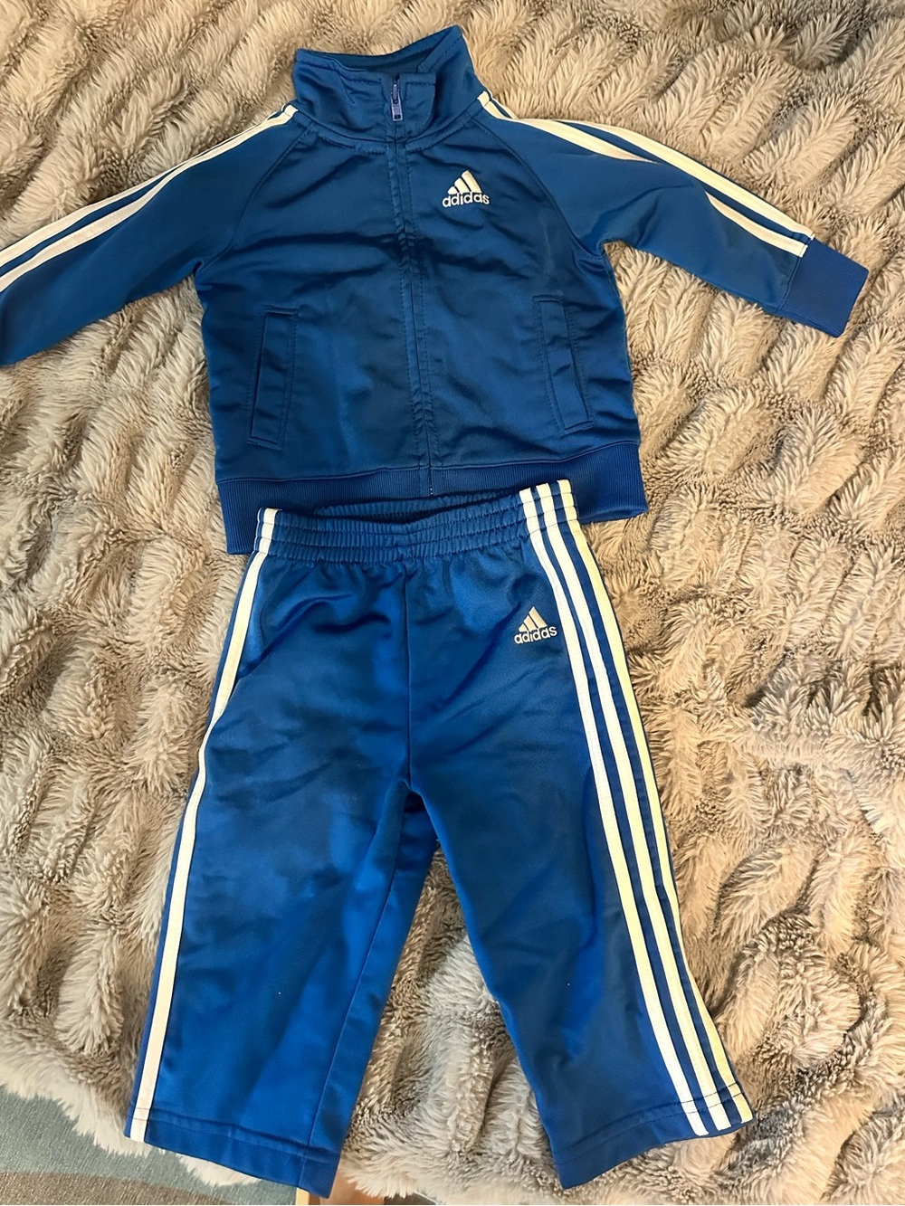 adidas Kids Royal Blue Joggers Sweatpants and jacket set with White Stripe